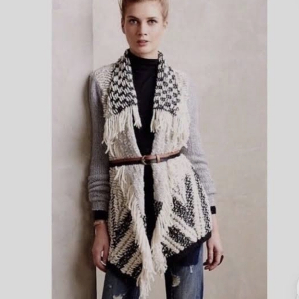 Moth Black and Cream Women's Fringe Cardigan